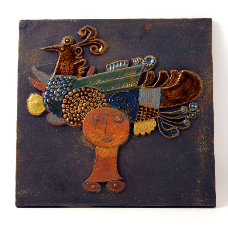 Väggrelief, Stig Lindberg (1916-1982), Stengods, Gustavsberg, 40x40 ...